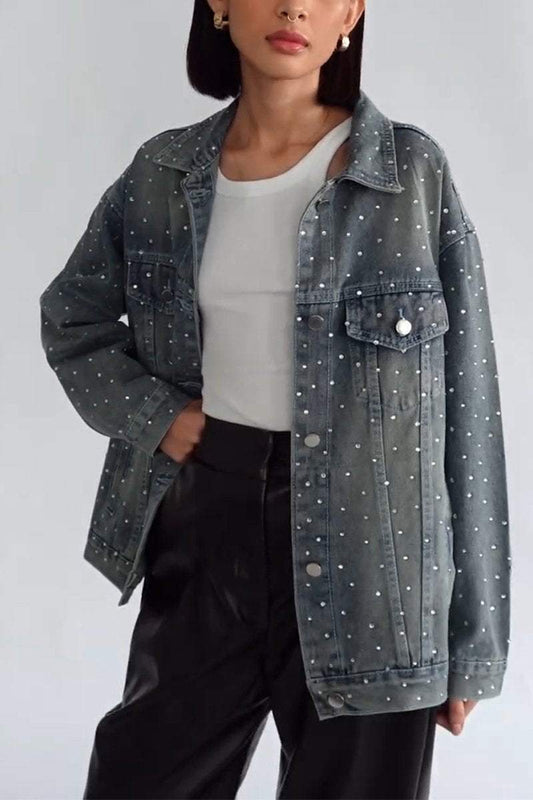 Women's Casual Lapel Single-breasted Shiny Denim Jacket Coats Cotton Top