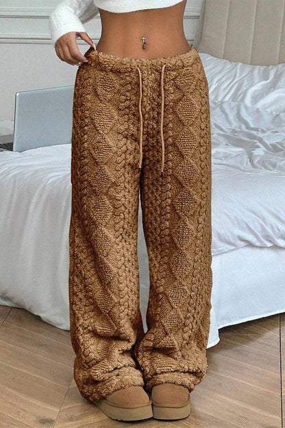 Women's casual warm textured solid color wide leg pants bottoms pants