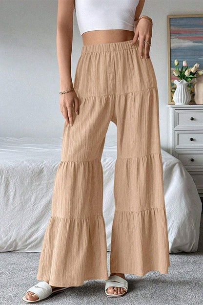 Women's Casual Solid Color Ruffled Wide Leg Pants bottoms pants