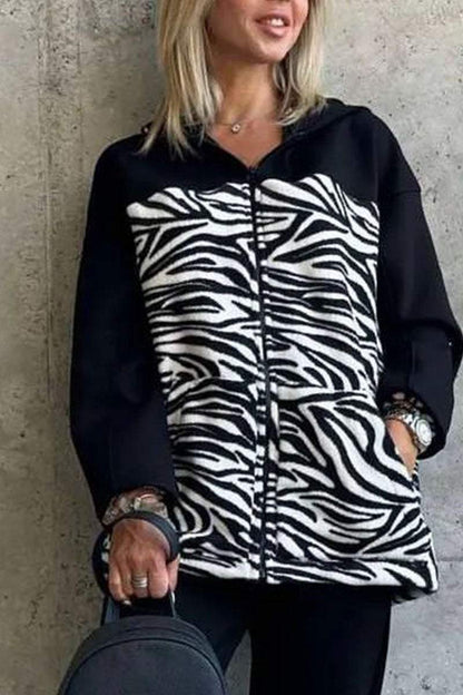 Leopard and Zebra Print Long-sleeve Zip Cardigan Cardigan Tops