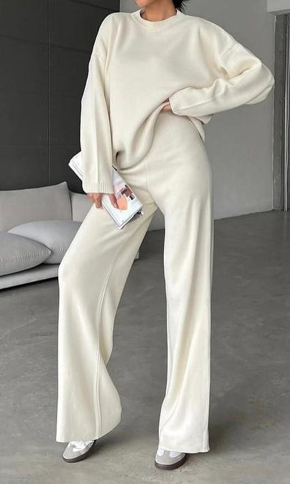 Women's Casual Solid Color Crew Neck Soft Knitted Suit suit