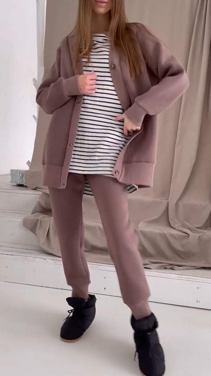 Women's V-neck Long-sleeved Casual Sweatshirt Suit Suit