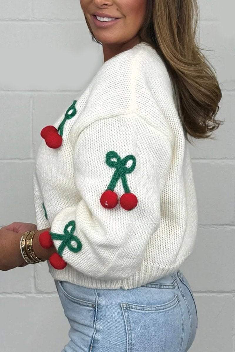 Women's Cherry Cropped Knit Cardigan Cardigan Top