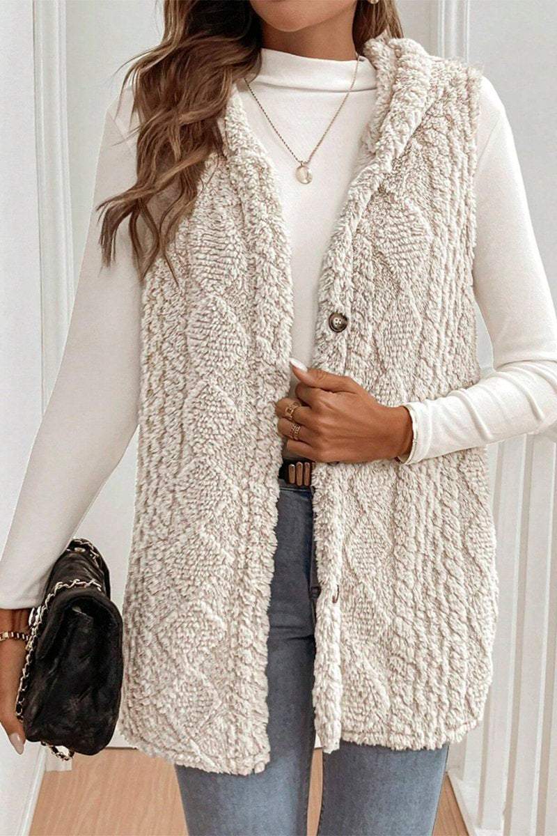 Women's Casual Warm Textured Hooded Vest sweatshirts Top