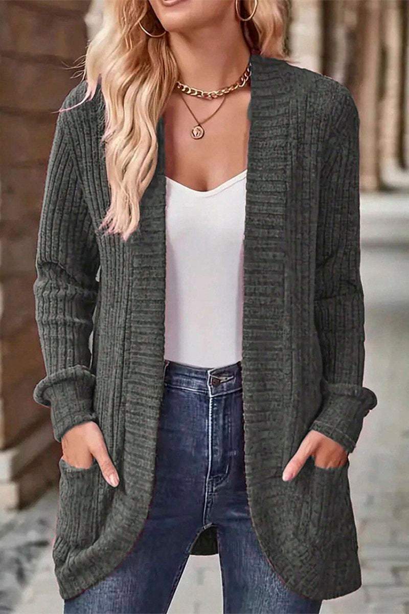 Women's Casual Pit Striped Woolen Cardigan Jacket coat Top