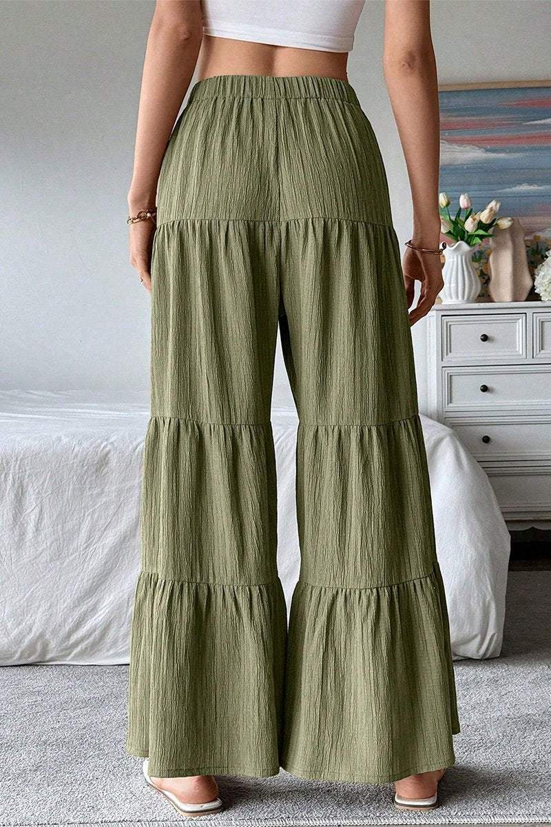 Women's Casual Solid Color Ruffled Wide Leg Pants bottoms pants