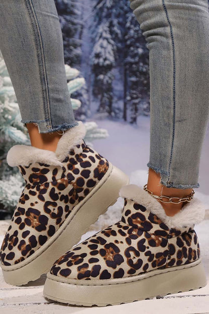 Women's thickened velvet round toe thick sole leopard print snow boots Martin Boots Shoes