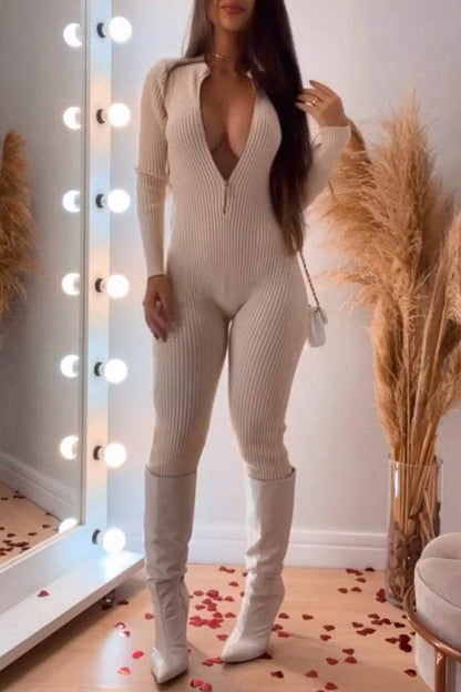 Women's Solid Color Zipper-tight Jumpsuit jumpsuits sets