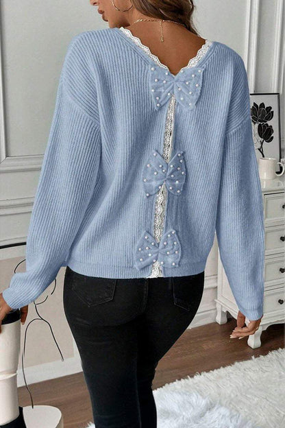 Women's V-neck Lace Patchwork Sweater sweaters Top