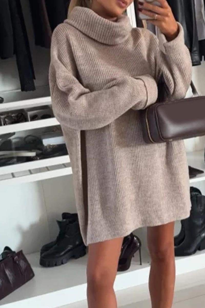 Women's Long Sleeve Casual Sweater Dress with Pile Collar Dress Mini Dress