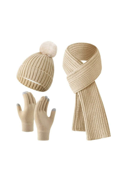 Knitted Hat, Double-layer Fleece Warm Wool Scarf, Gloves, Three-piece Set Gloves Hat Scarf Three-piece Set