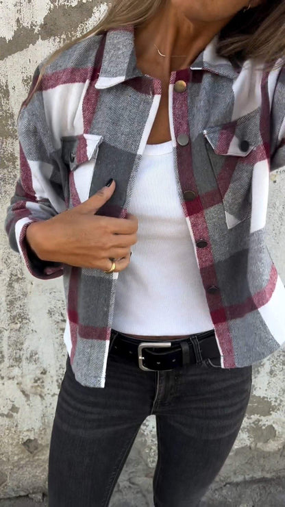 Casual Lapel Plaid Coat Coat cotton