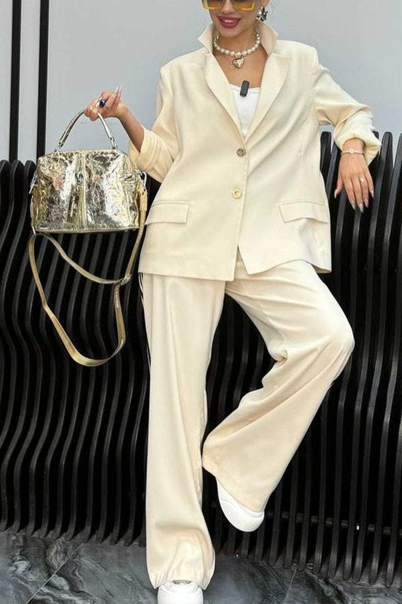 Women's spring and fall solid color casual lapel suit Pant sets Sets Two piece sets