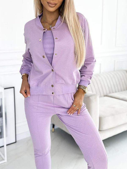 Women's Round Neck Long Sleeve Casual Sports 3-piece Suit Suit