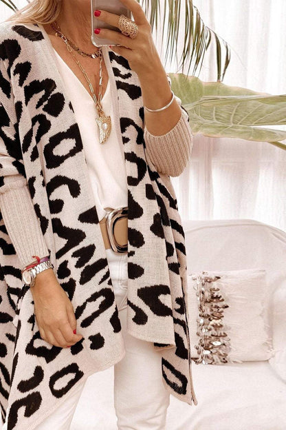 Women's Leopard Print Sweater Knitted Cardigan Cardigan Top