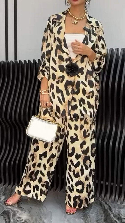 Women's Luxury Leopard Print Lapel Suit suit