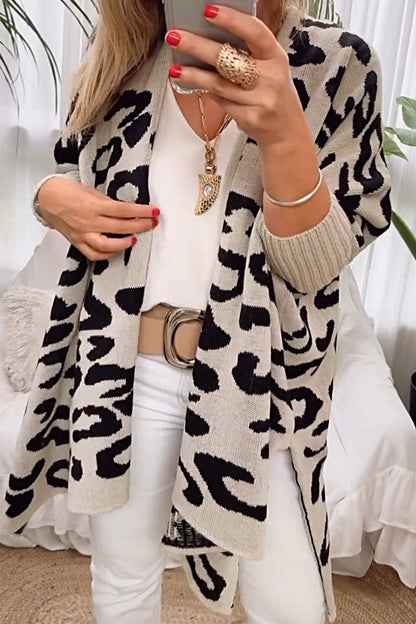 Women's Leopard Print Sweater Knitted Cardigan Cardigan Top