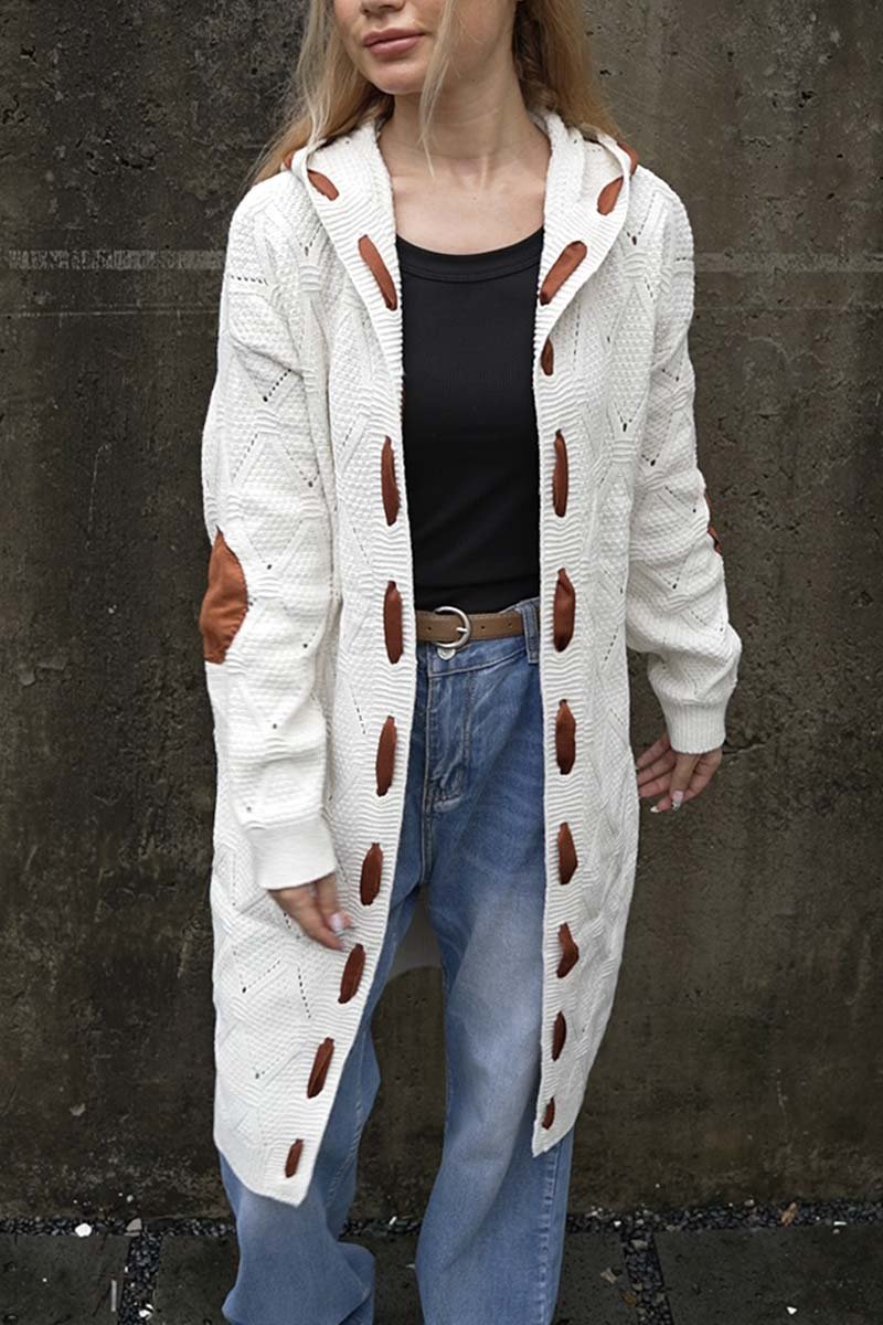 Women's mid-length hooded knitted sweater cardigan Cardigan