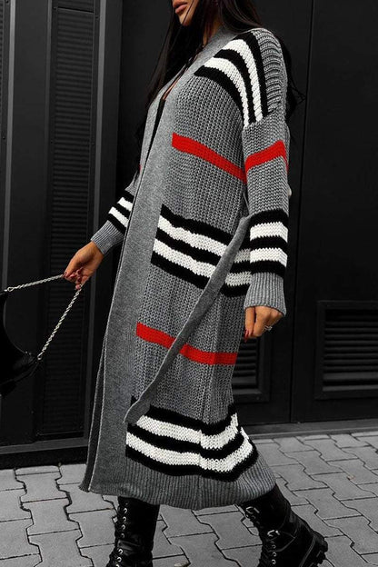 Casual Striped Long Sleeve Sweater Coat Coat Sweater Tops