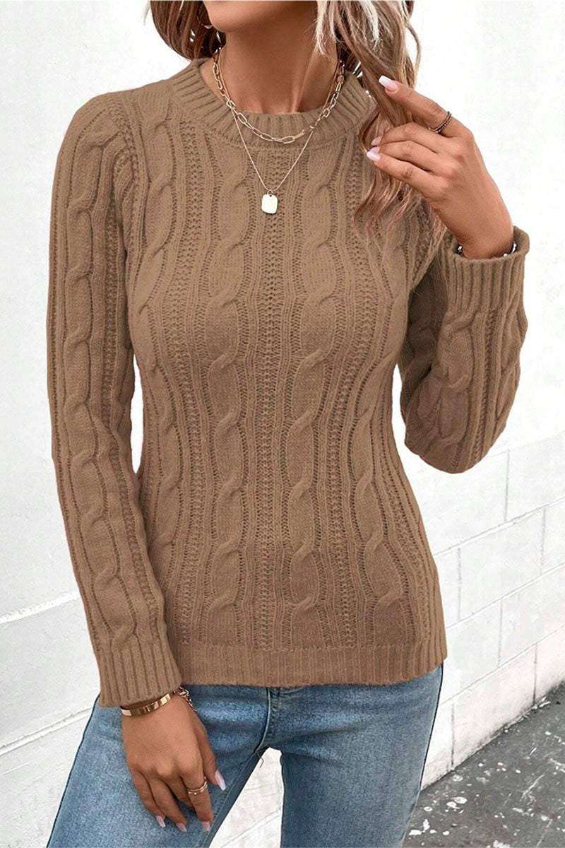 Women's Round Neck Solid Color Knitted Sweater sweaters Top