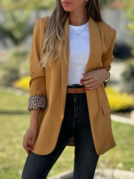 Women's Casual Leopard Print Contrast Blazer Jackets