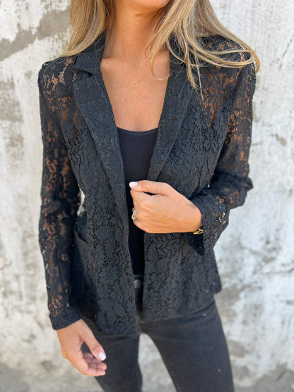 Women's Lapel Lace Hollow Suit Jacket Coat Tops