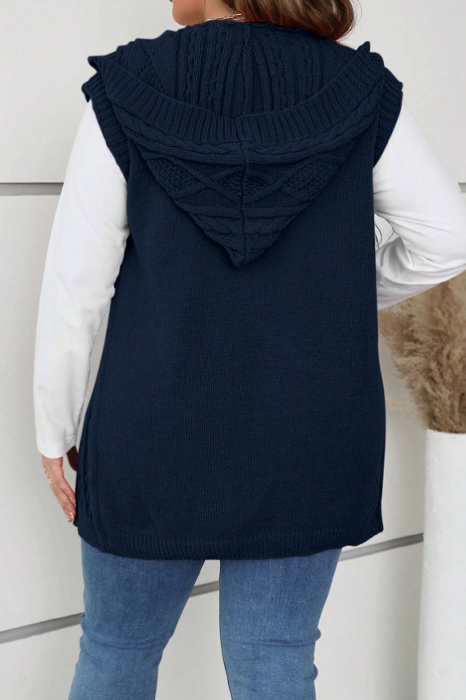 Women's casual sleeveless hooded knitted cardigan cardigans sweaters Top