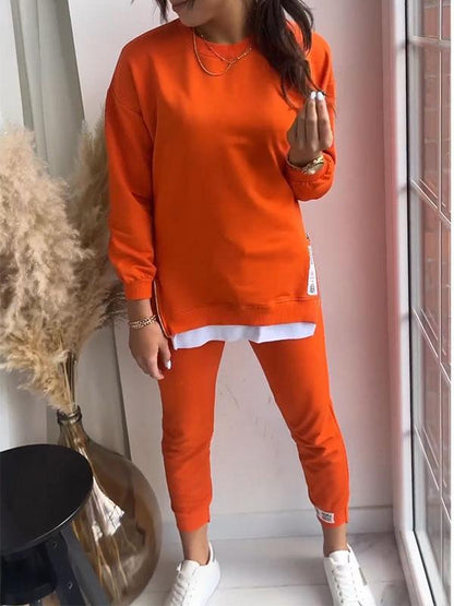 Women's Patchwork Fake Two-piece Top and Pants Sweatshirt Two-piece Set Set