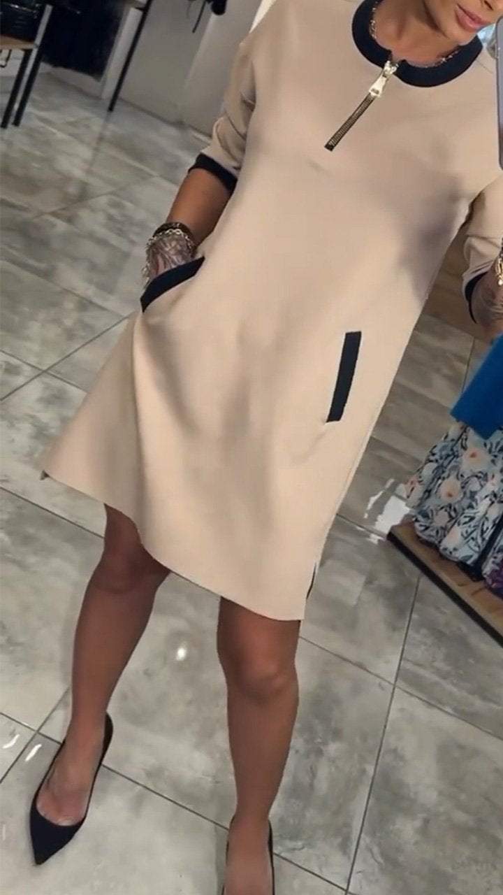 Women's Temperament Solid Color Mid-sleeve Dress dress