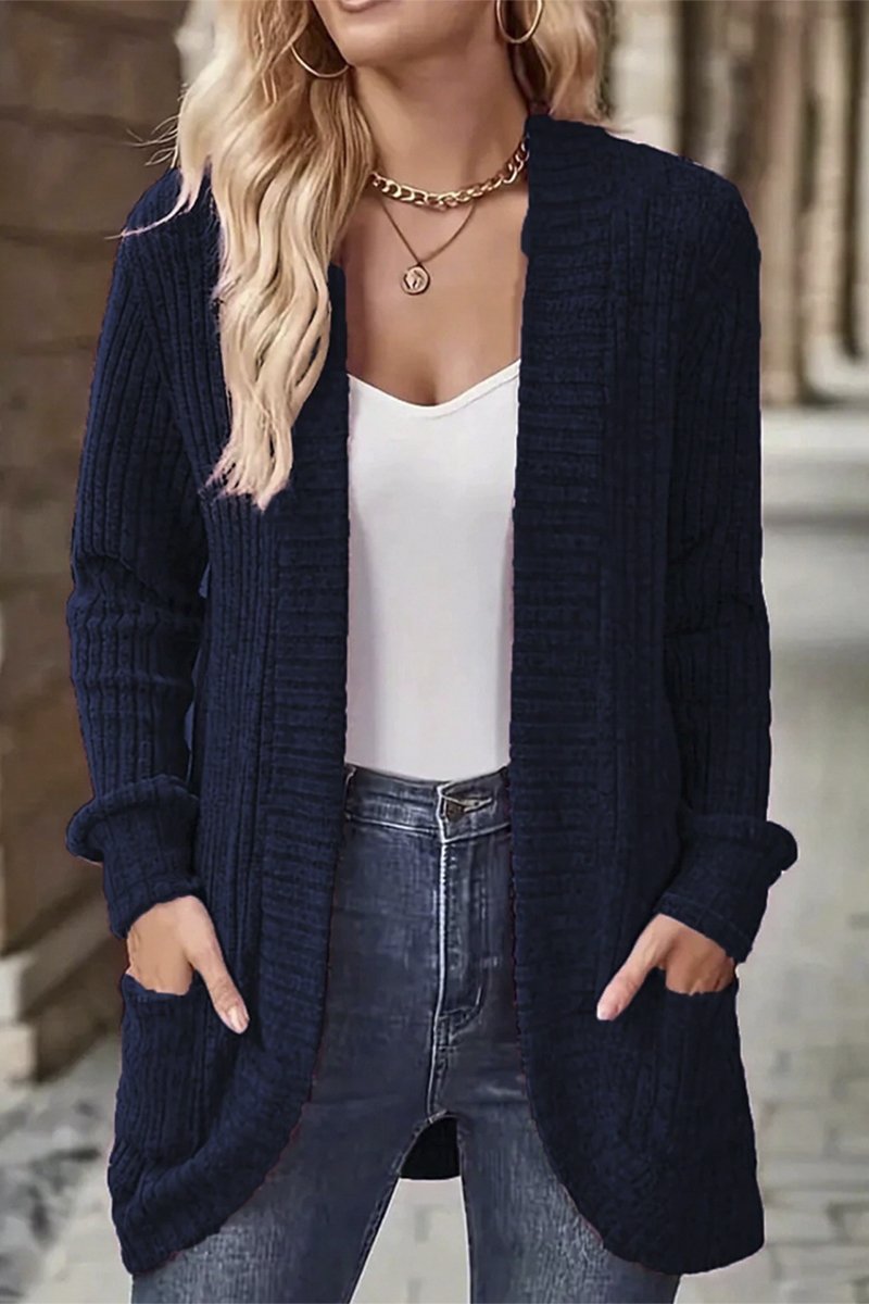 Women's Casual Pit Striped Woolen Cardigan Jacket coat Top