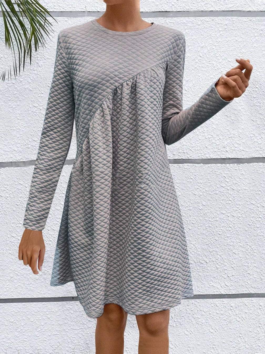 Women's Solid Color Round Neck Diamond Check Dress Dress