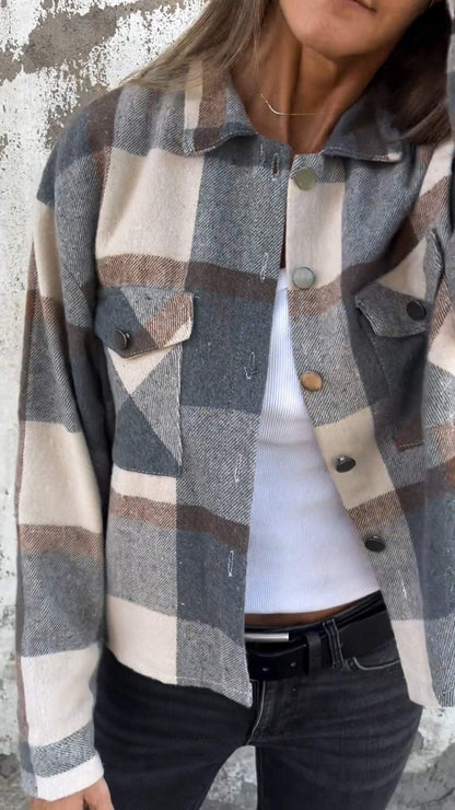 Casual Lapel Plaid Coat Coat cotton