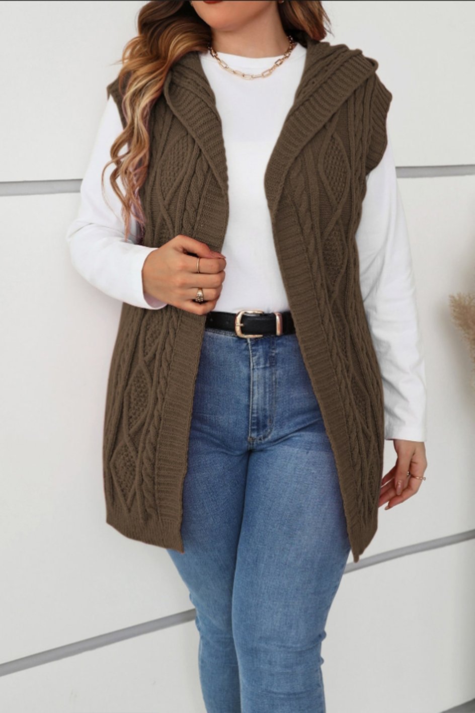 Women's casual sleeveless hooded knitted cardigan cardigans sweaters Top