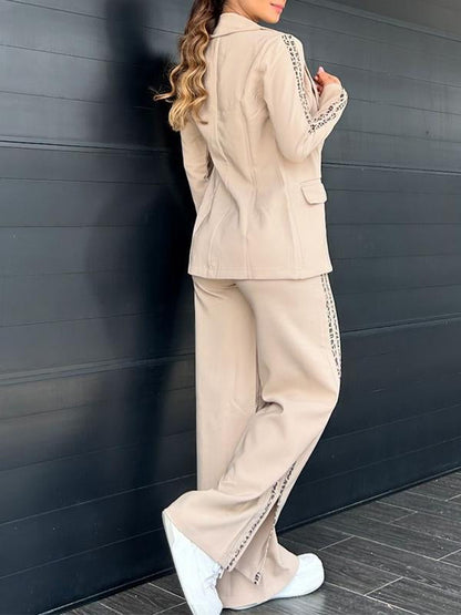 Women's Lapel Casual Commuter Suit Two Piece Suit Cotton Suit Two-piece