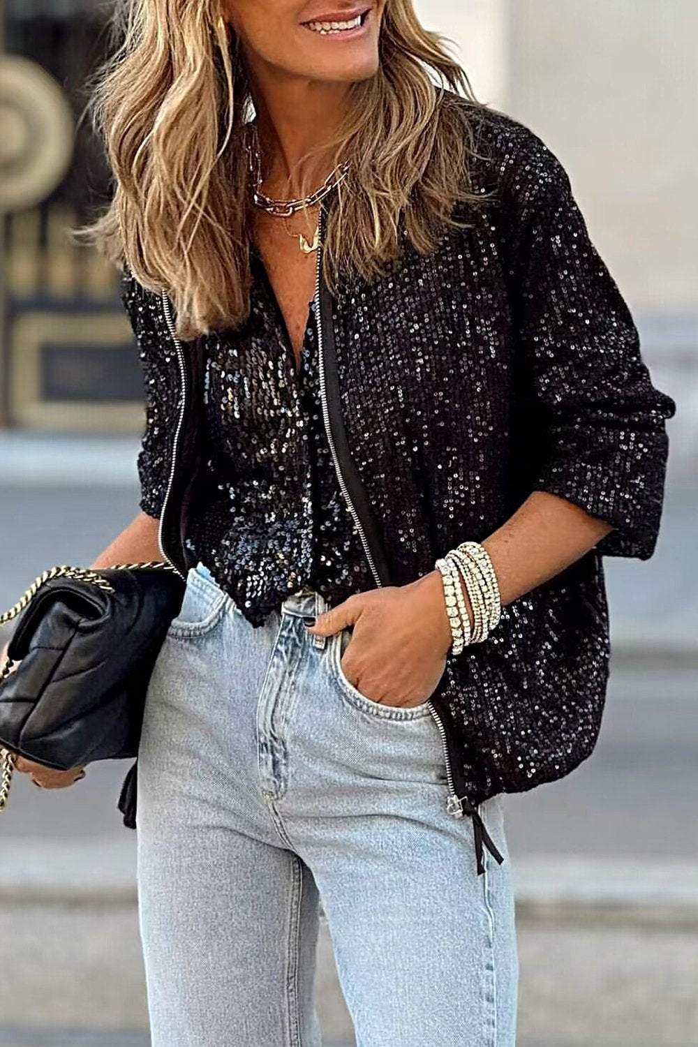 Women's Sequin Fashion Crop Top Blazer Tops