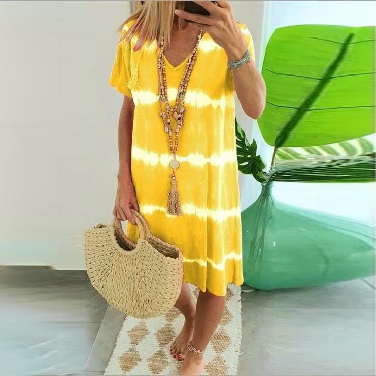 ?Tie-dye Striped Short-sleeved Loose T-shirt Dress Dress