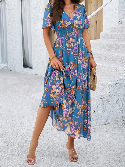 Women's Printed Pinched Short Sleeve Dress dress