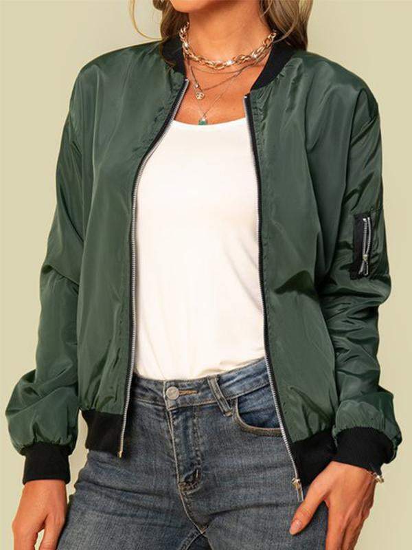 Solid Color European and American Fashion Zipper Jacket for Women Coat tops