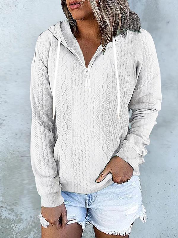 Women's Casual Hooded Twisted Texture Half-zip Sweatshirt Cotton Sweatshirt