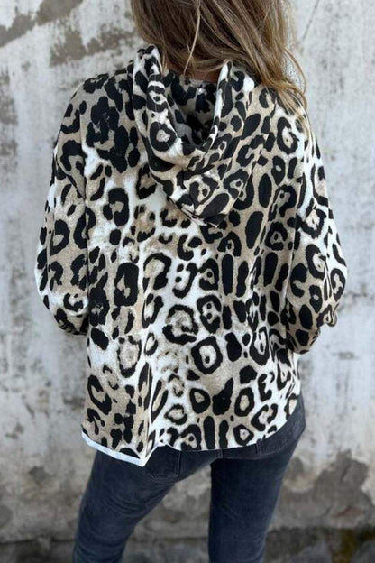 Women 's Leopard Print Hooded Long Sleeved Hoodie Top Hoodies Tops