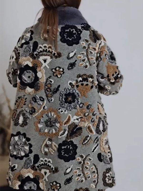 Women's Fur Collar Printed Patchwork Coat Coat Tops