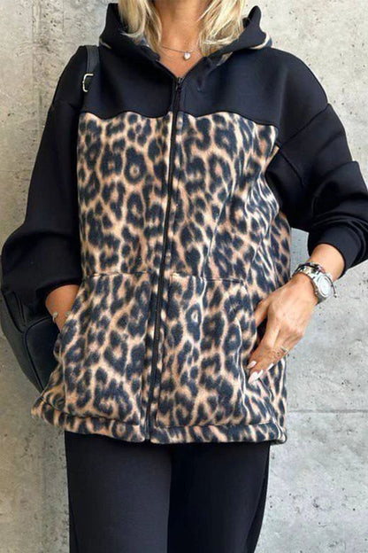 Leopard and Zebra Print Long-sleeve Zip Cardigan Cardigan Tops