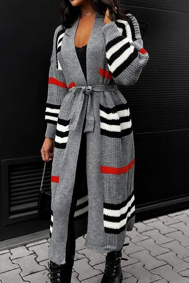 Casual Striped Long Sleeve Sweater Coat Coat Sweater Tops