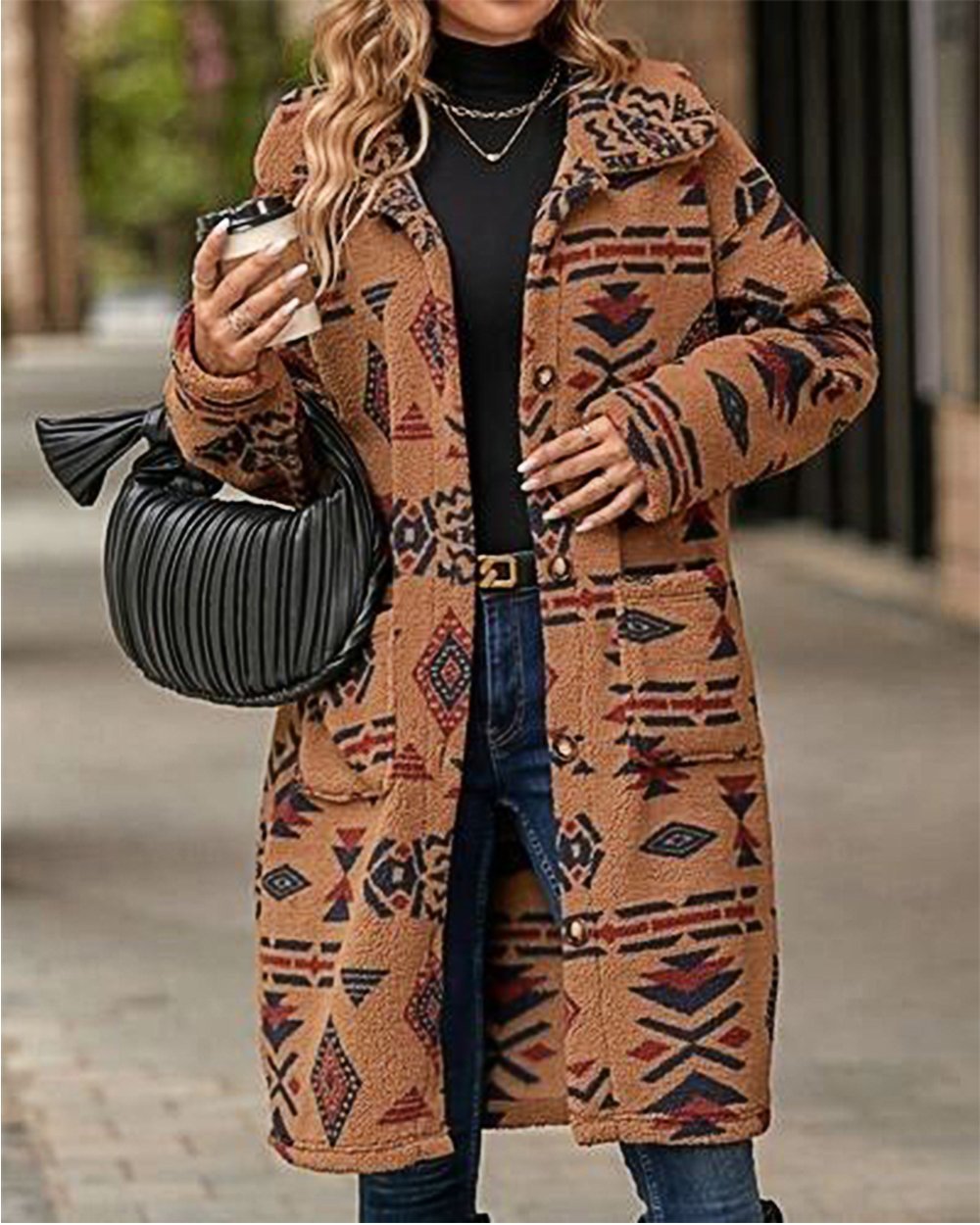 Women's Western Retro Print Long Sleeve Coat Coat