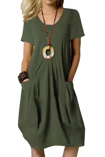 Cotton and Linen Solid Color Loose Short-sleeved Dress Dress