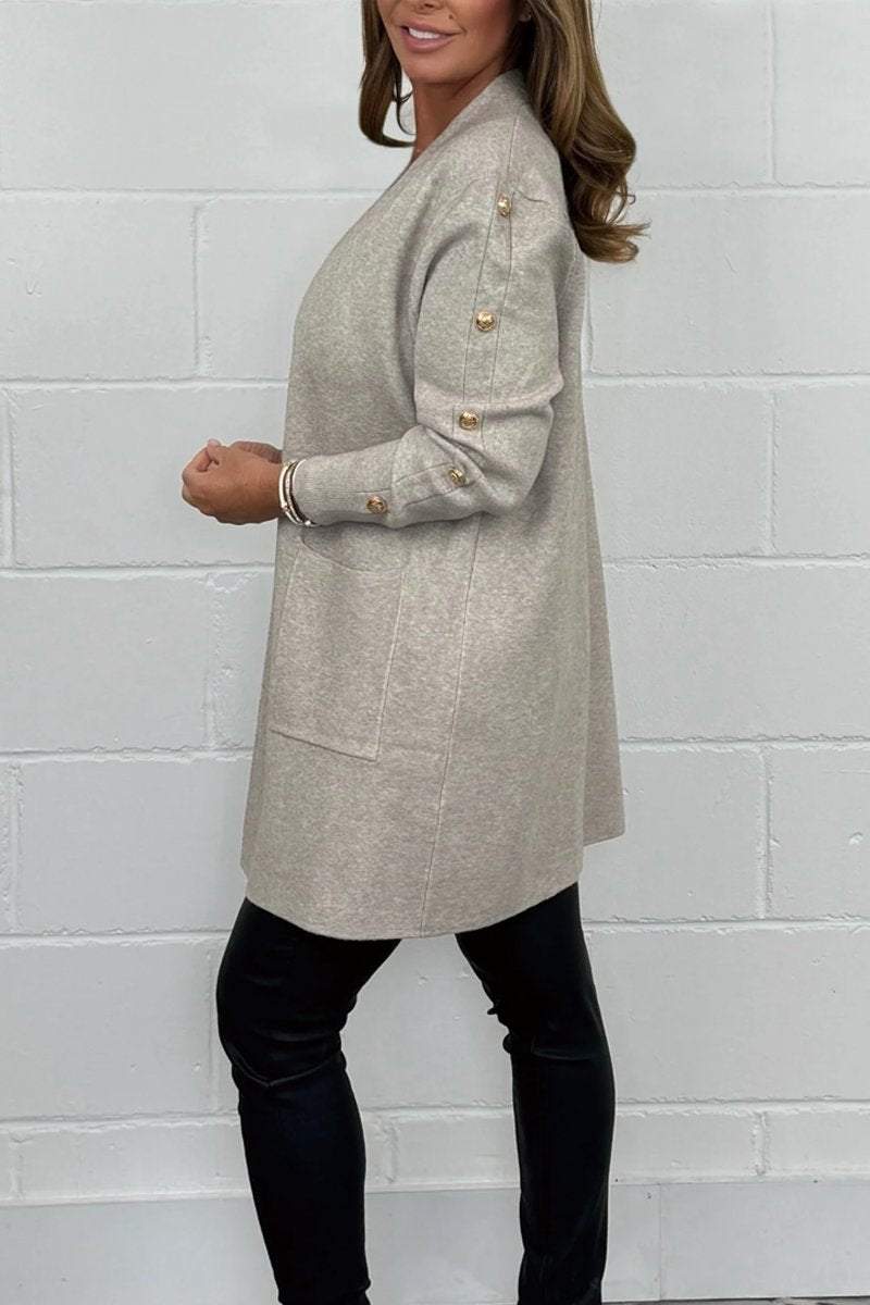 Women's Gold Button Longline Cardigan Cardigan Top