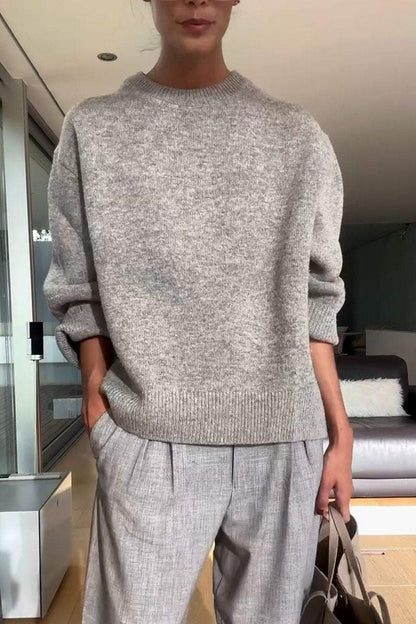 Women's Casual Round Neck Solid Color Sweater Cotton Sweaters Top