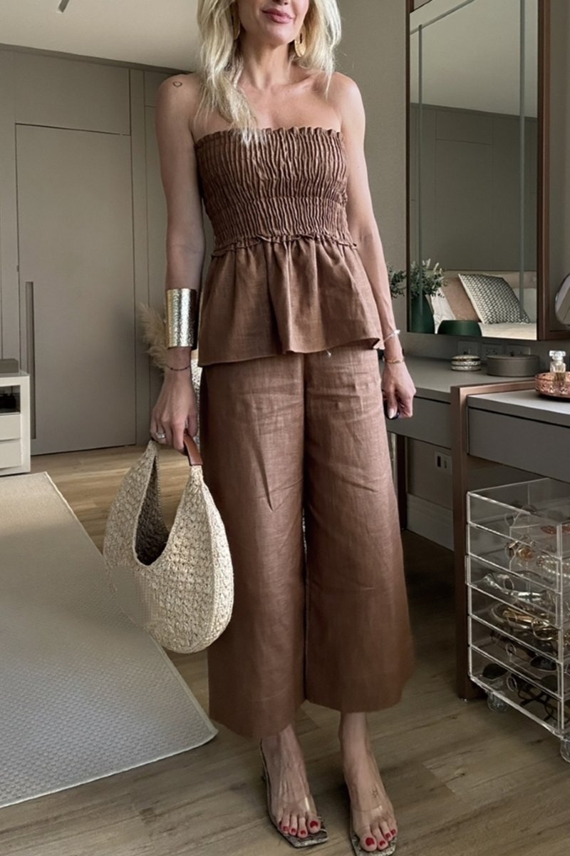 Women's solid color blouse and pants set Suits Two-piece set