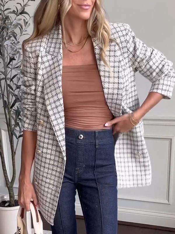 Women's Casual Lapel Single-breasted Plaid Suit Jacket Cotton Jacket