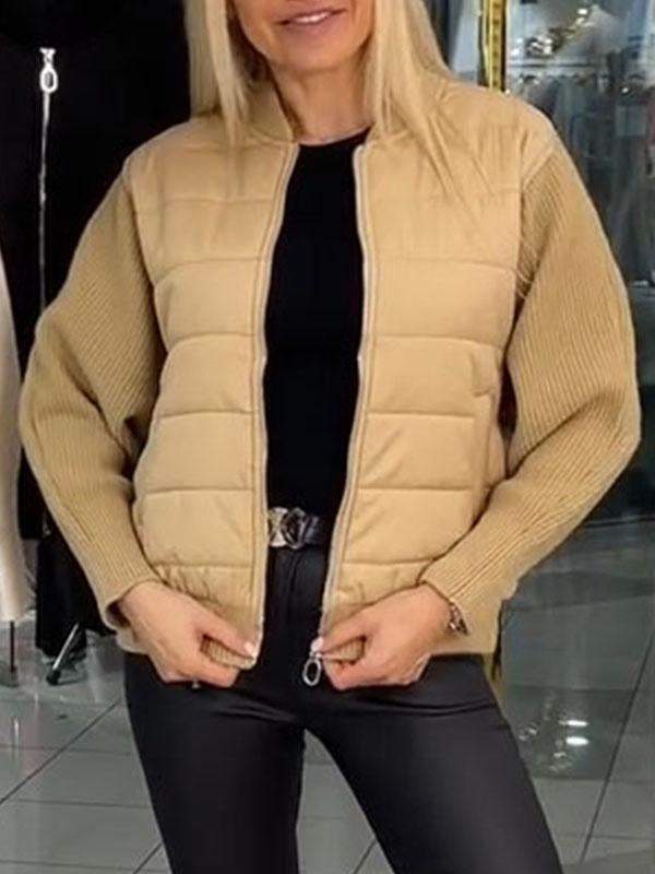 Women's Solid Color Patchwork Knitted Coat Coat Tops